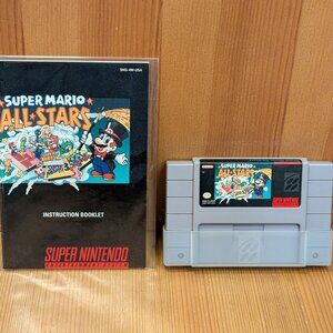 Super Mario All Stars (Nintendo SNES, 1993) Cartridge w/ End Cap & Manual TESTED